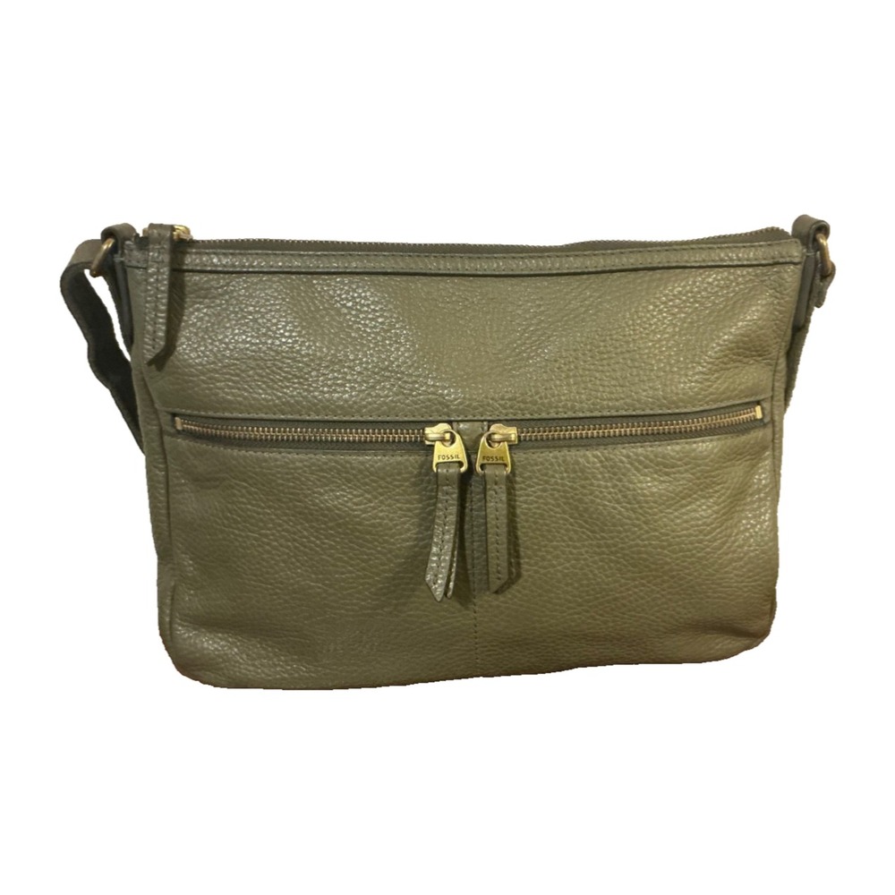 FOSSIL Leather Crossbody Shoulder Handbag Olive Green Elise Pebbled